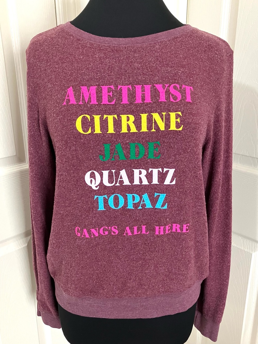 NWT Wildfox “Gang’s All Here” BBJ Gems & Crystals Sweatshirt Vintage Maroon Sz S